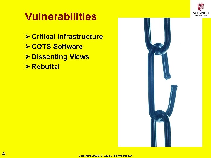 Vulnerabilities Ø Critical Infrastructure Ø COTS Software Ø Dissenting Views Ø Rebuttal 4 Copyright