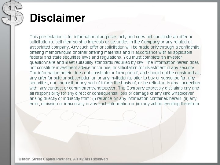 Disclaimer This presentation is for informational purposes only and does not constitute an offer