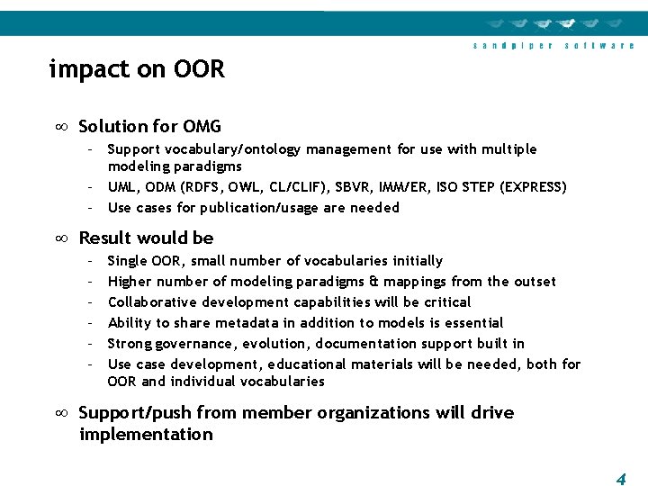 impact on OOR ¥ Solution for OMG – Support vocabulary/ontology management for use with