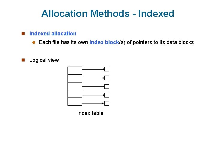 Allocation Methods - Indexed n Indexed allocation l Each file has its own index