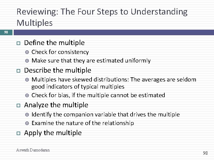Reviewing: The Four Steps to Understanding Multiples 98 Define the multiple Describe the multiple