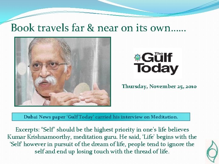 Book travels far & near on its own…… Thursday, November 25, 2010 Dubai News