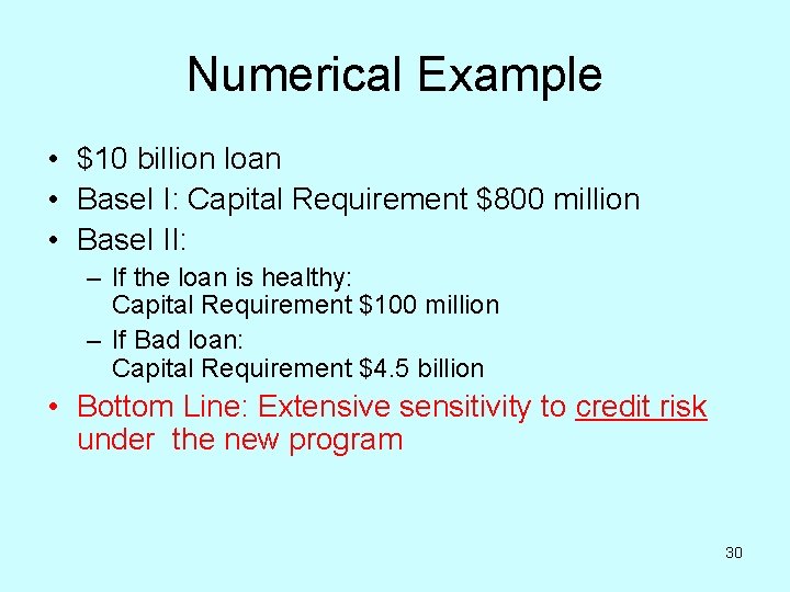 Numerical Example • $10 billion loan • Basel I: Capital Requirement $800 million •