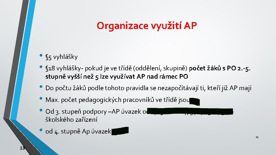 Organizace využití AP • § 5 vyhlášky • § 18 vyhlášky- pokud je ve