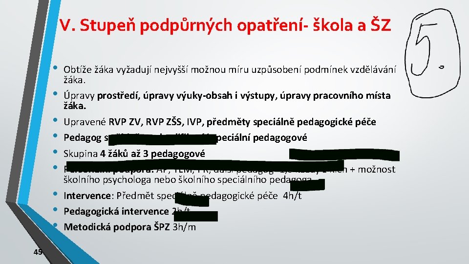 V. Stupeň podpůrných opatření- škola a ŠZ • • • 45 Obtíže žáka vyžadují