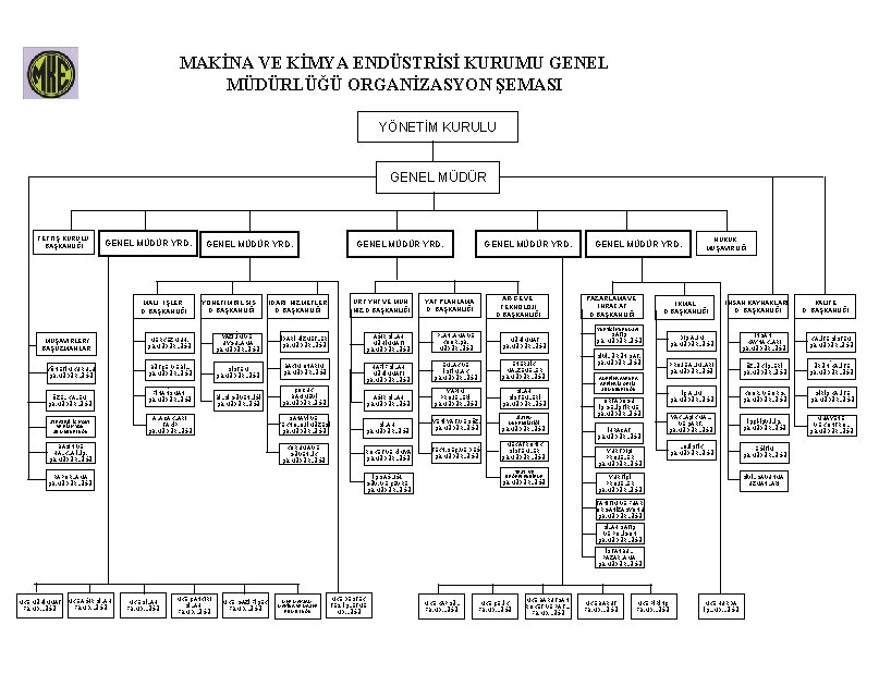 MAKİNA VE KİMYA ENDÜSTRİSİ KURUMU GENEL MÜDÜRLÜĞÜ ORGANİZASYON ŞEMASI YÖNETİM KURULU GENEL MÜDÜR TEFTİŞ