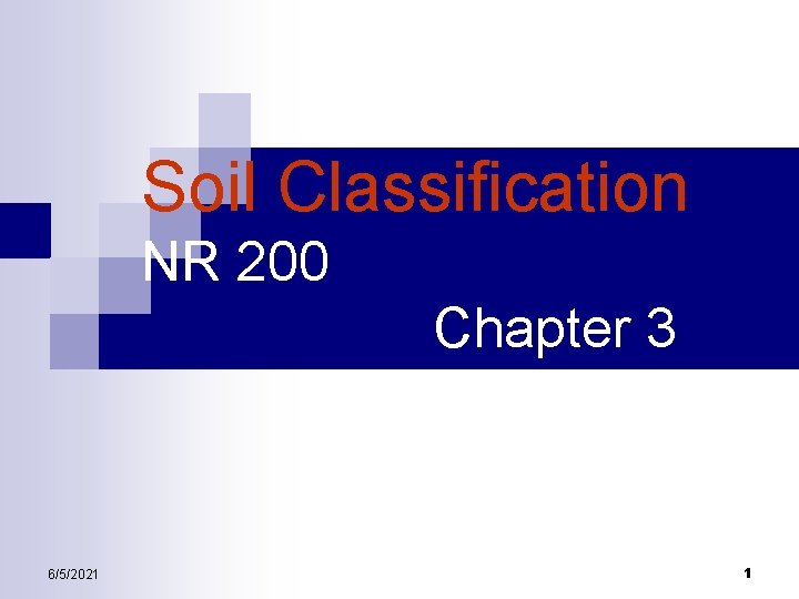 Soil Classification NR 200 Chapter 3 6/5/2021 1 Soil Classification NR 200 Chapter 3 6/5/2021 1