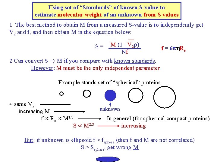 Using set of “Standards” of known S-value to estimate molecular weight of an unknown Using set of “Standards” of known S-value to estimate molecular weight of an unknown