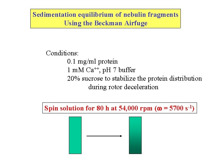 Sedimentation equilibrium of nebulin fragments Using the Beckman Airfuge Conditions: 0. 1 mg/ml protein Sedimentation equilibrium of nebulin fragments Using the Beckman Airfuge Conditions: 0. 1 mg/ml protein