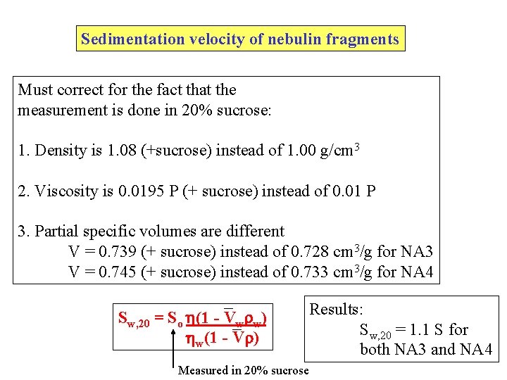 Sedimentation velocity of nebulin fragments Must correct for the fact that the measurement is Sedimentation velocity of nebulin fragments Must correct for the fact that the measurement is