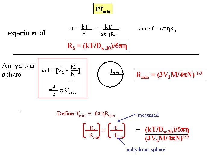 f/fmin D = k. T f experimental = k. T 6 RS since f f/fmin D = k. T f experimental = k. T 6 RS since f