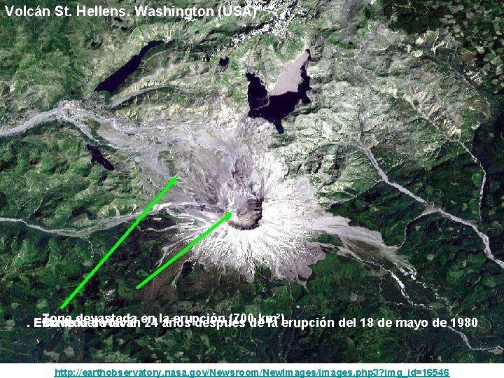 Volcán St. Hellens. Washington (USA) . . Zona devastada erupción (700 dekm²). Estado Bóveda