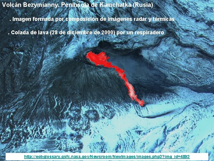 Volcán Bezymianny. Península de Kamchatka (Rusia). Imagen formada por composición de imágenes radar y