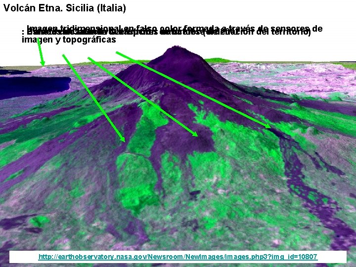 Volcán Etna. Sicilia (Italia) Imagen tridimensional en falso de color formada a través del