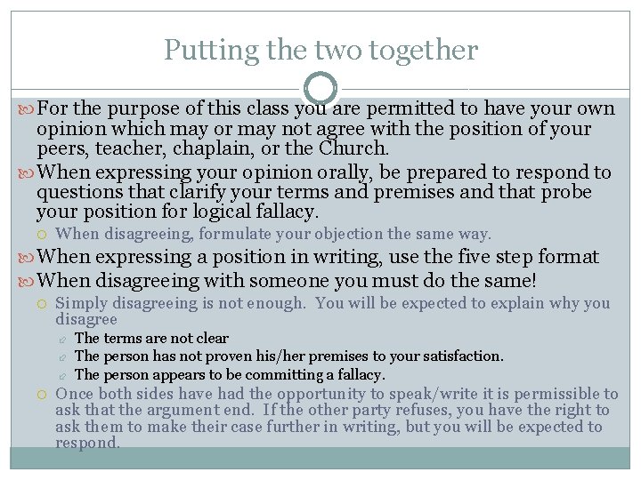 Putting the two together For the purpose of this class you are permitted to