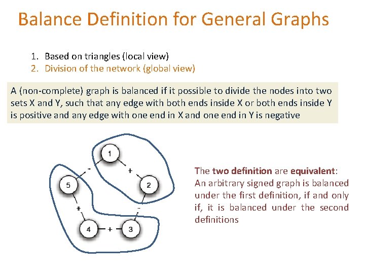 Balance Definition for General Graphs 1. Based on triangles (local view) 2. Division of Balance Definition for General Graphs 1. Based on triangles (local view) 2. Division of