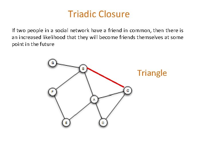 Triadic Closure If two people in a social network have a friend in common, Triadic Closure If two people in a social network have a friend in common,