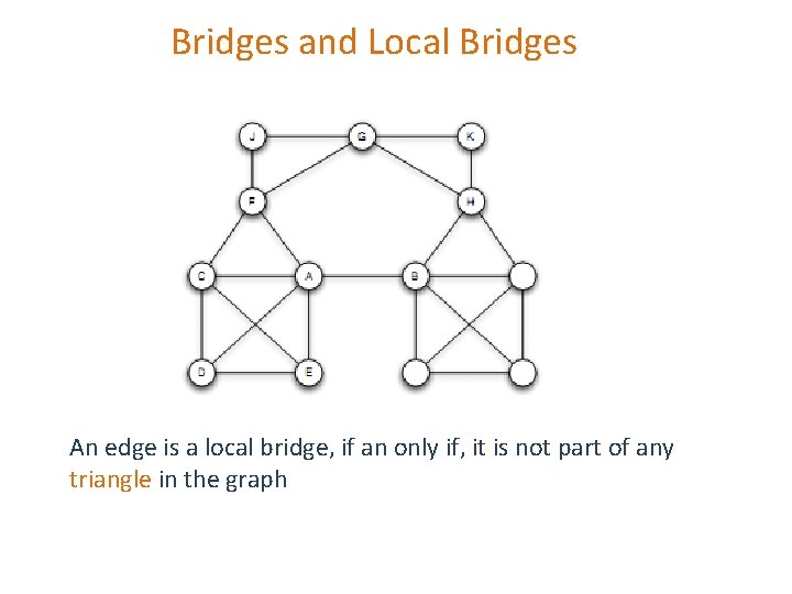 Bridges and Local Bridges An edge is a local bridge, if an only if, Bridges and Local Bridges An edge is a local bridge, if an only if,