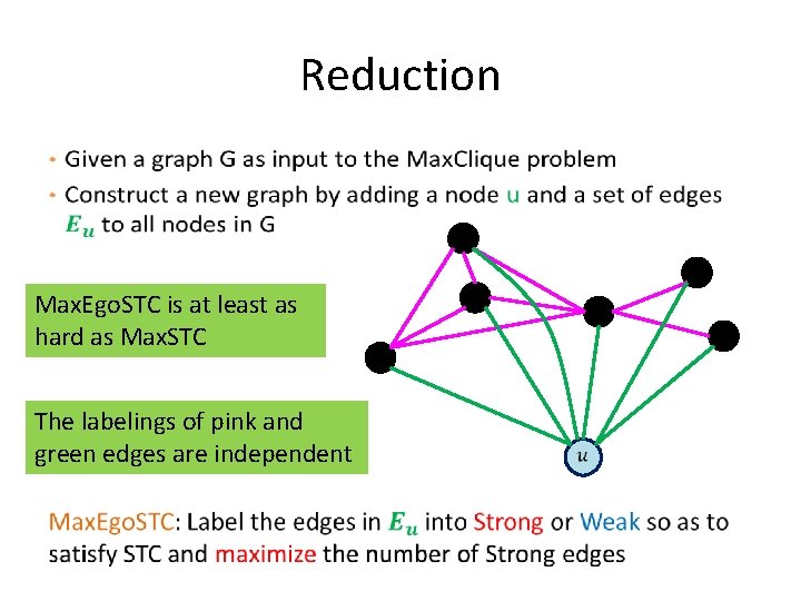 Reduction • Max. Ego. STC is at least as hard as Max. STC The Reduction • Max. Ego. STC is at least as hard as Max. STC The