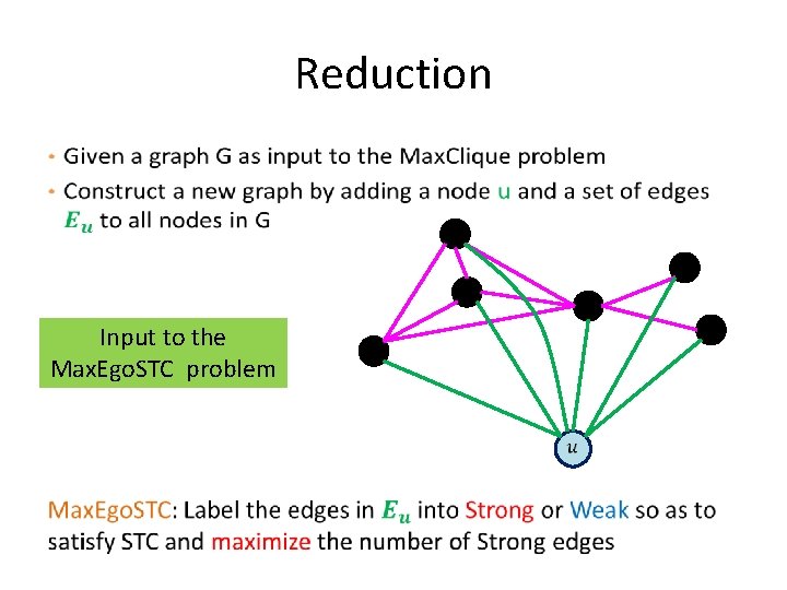 Reduction • Input to the Max. Ego. STC problem Reduction • Input to the Max. Ego. STC problem