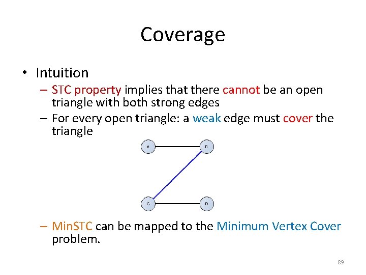 Coverage • Intuition – STC property implies that there cannot be an open triangle Coverage • Intuition – STC property implies that there cannot be an open triangle