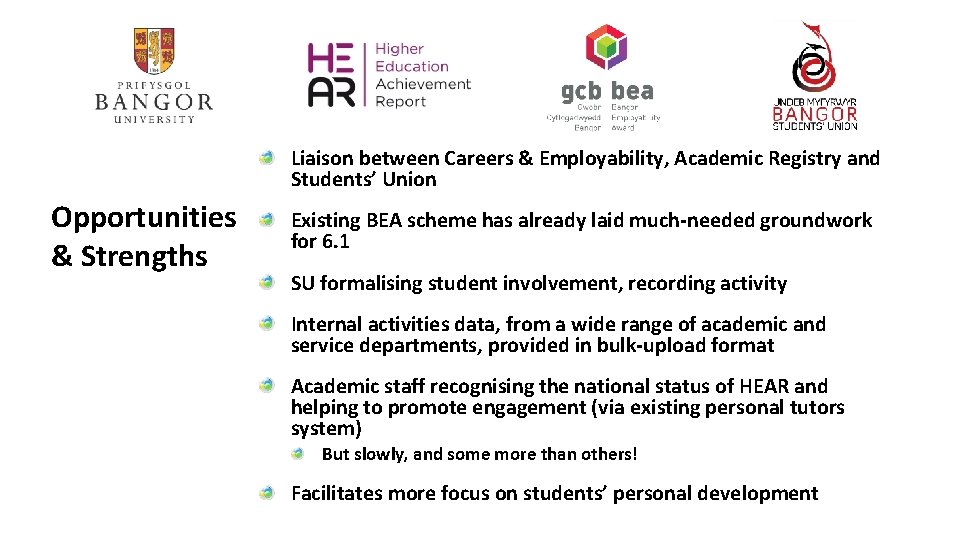 Liaison between Careers & Employability, Academic Registry and Students’ Union Opportunities & Strengths Existing Liaison between Careers & Employability, Academic Registry and Students’ Union Opportunities & Strengths Existing