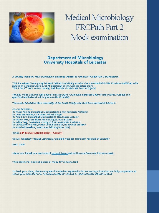 Medical Microbiology FRCPath Part 2 Mock examination Department of Microbiology University Hospitals of Leicester