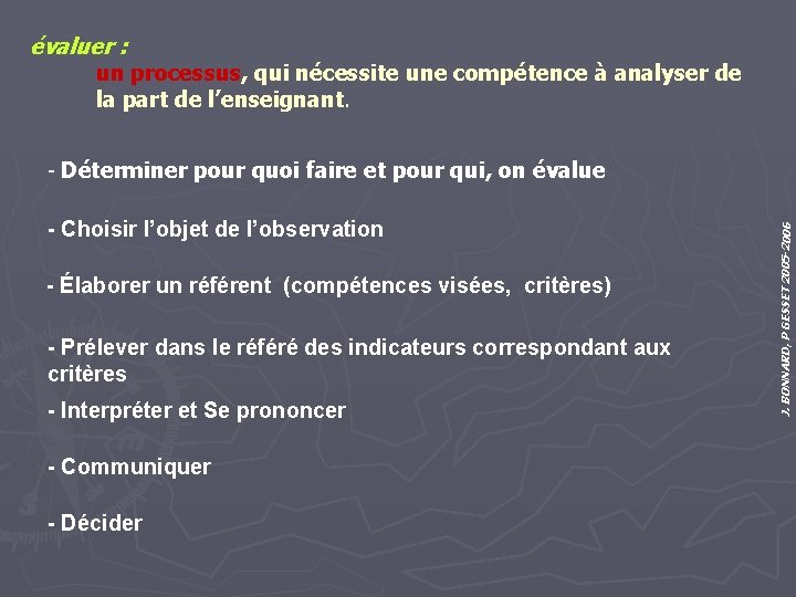 évaluer : un processus, qui nécessite une compétence à analyser de la part de