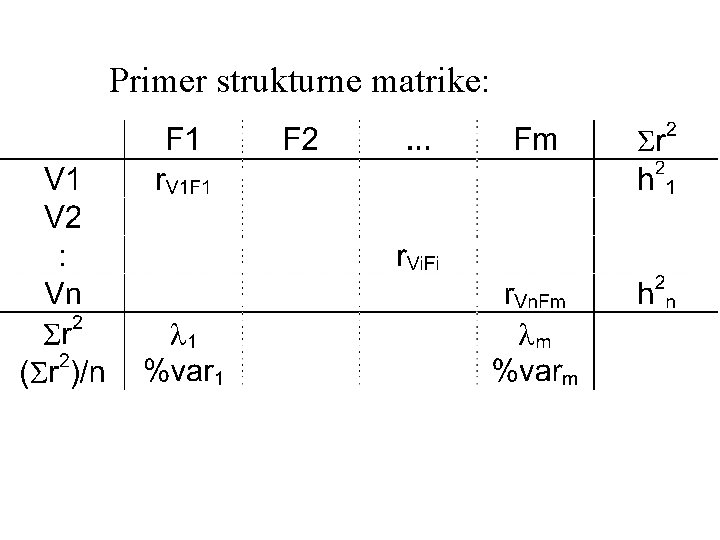 Primer strukturne matrike: 