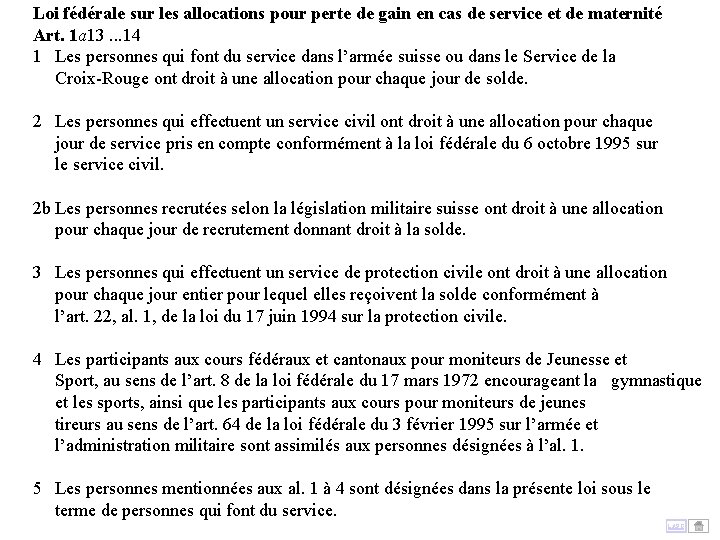 Loi fédérale sur les allocations pour perte de gain en cas de service et