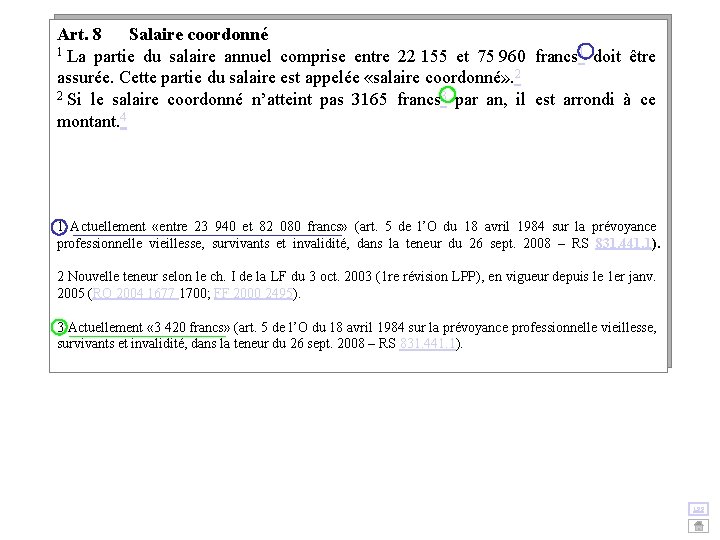 Art. 8 Salaire coordonné 1 La partie du salaire annuel comprise entre 22 155