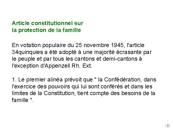 Article constitutionnel sur la protection de la famille En votation populaire du 25 novembre