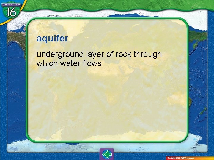 aquifer underground layer of rock through which water flows 