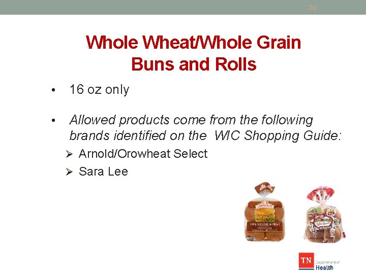 30 Whole Wheat/Whole Grain Buns and Rolls • 16 oz only • Allowed products