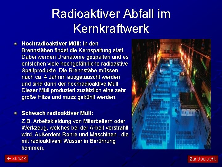 Radioaktiver Abfall im Kernkraftwerk Hochradioaktiver Müll: In den Brennstäben findet die Kernspaltung statt. Dabei