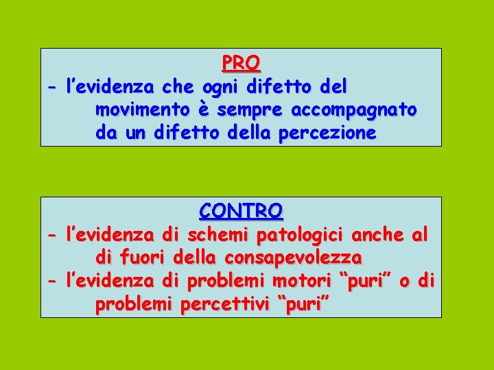 PRO - l’evidenza che ogni difetto del movimento è sempre accompagnato da un difetto