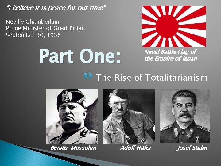 “I believe it is peace for our time” Neville Chamberlain Prime Minister of Great