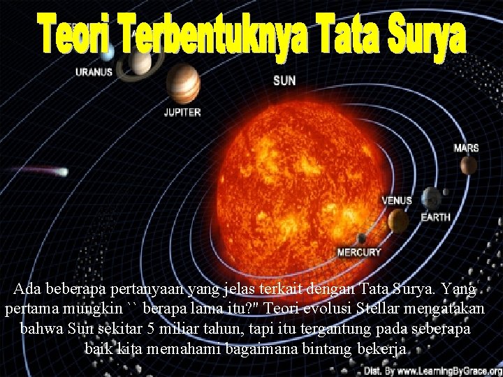 Ada beberapa pertanyaan yang jelas terkait dengan Tata Surya. Yang pertama mungkin `` berapa