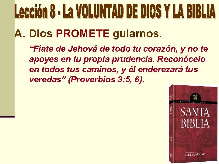 A. Dios PROMETE guiarnos. “Fíate de Jehová de todo tu corazón, y no te