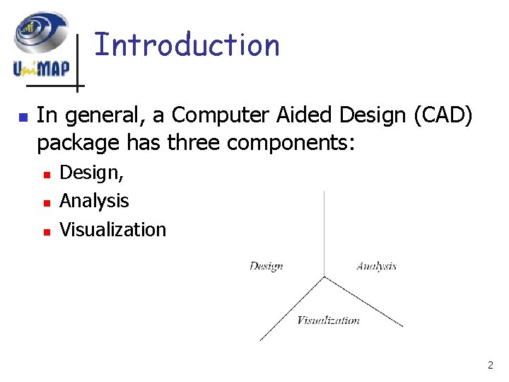 Introduction n In general, a Computer Aided Design (CAD) package has three components: n