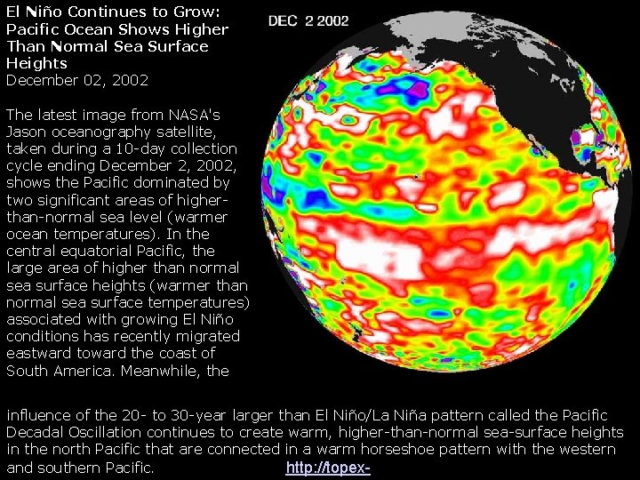 El Niño Continues to Grow: Pacific Ocean Shows Higher Than Normal Sea Surface Heights