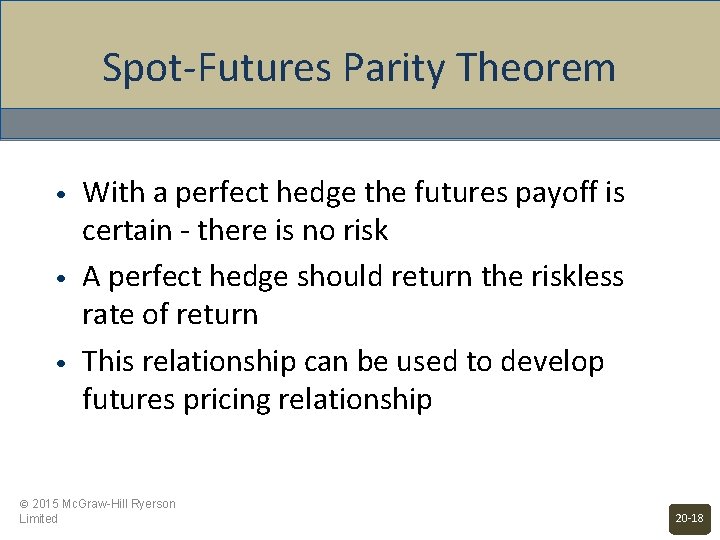 Spot-Futures Parity Theorem • • • With a perfect hedge the futures payoff is