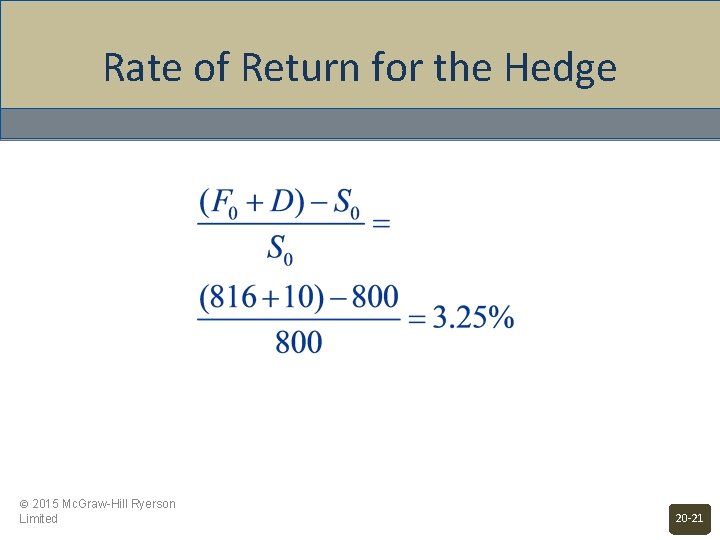 Rate of Return for the Hedge © 2015 Mc. Graw-Hill Ryerson Limited 20 -21
