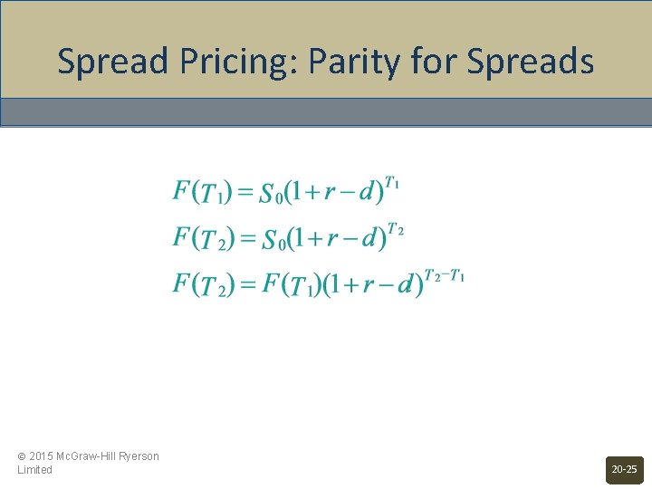 Spread Pricing: Parity for Spreads © 2015 Mc. Graw-Hill Ryerson Limited 20 -25 