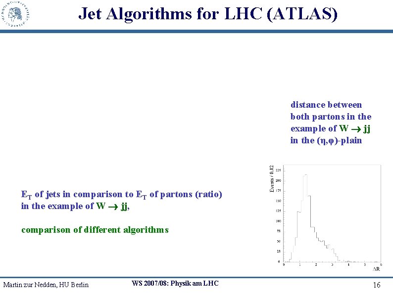 Jet Algorithms for LHC (ATLAS) distance between both partons in the example of W