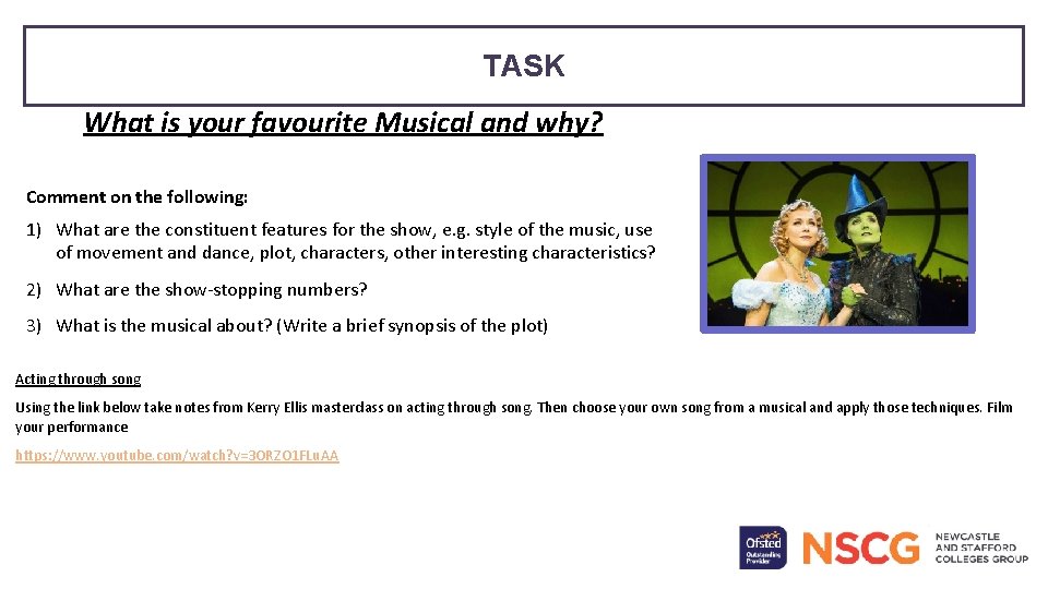 TASK What is your favourite Musical and why? Comment on the following: 1) What