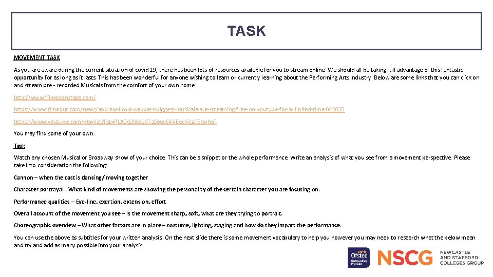 TASK MOVEMENT TASK As you are aware during the current situation of covid 19,