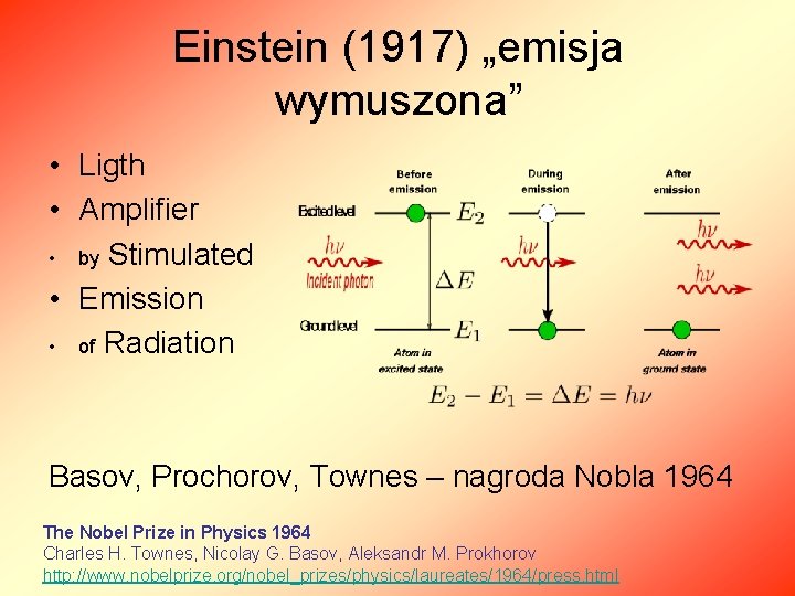 Einstein (1917) „emisja wymuszona” • Ligth • Amplifier • by Stimulated • Emission •