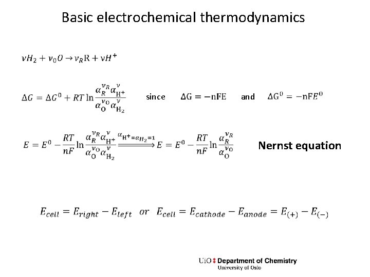 Basic electrochemical thermodynamics since and Nernst equation 