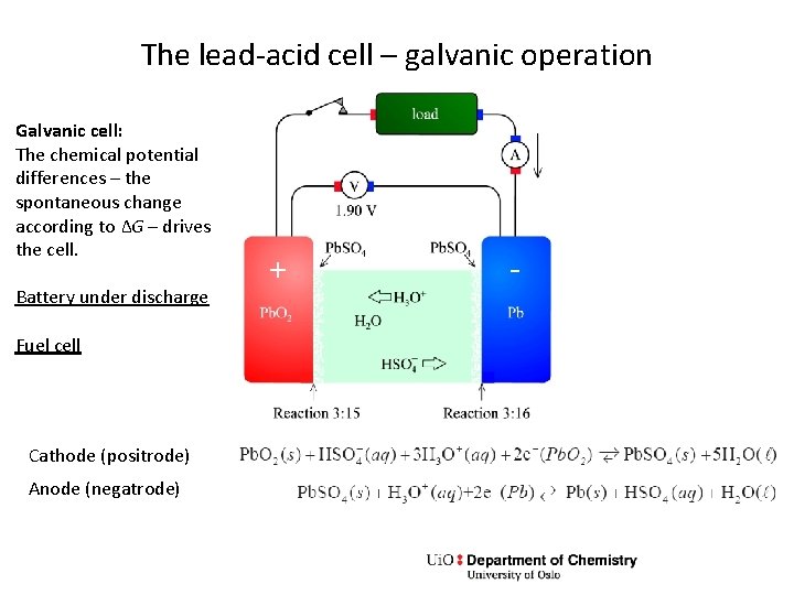 The lead-acid cell – galvanic operation Galvanic cell: The chemical potential differences – the